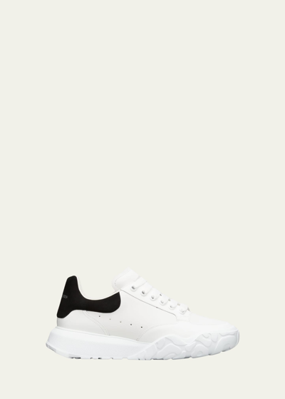 Alexander Mcqueen White Chunky Court Trainers With Black Heel