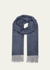 Loro Piana Cashmere Sciarpa Two-tone Fringe-trim Scarf In Gray/blue