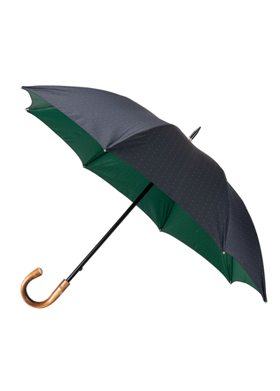 Bergdorf Goodman Men's Pindot Umbrella W/ Chestnut Handle In 127 Navy Green