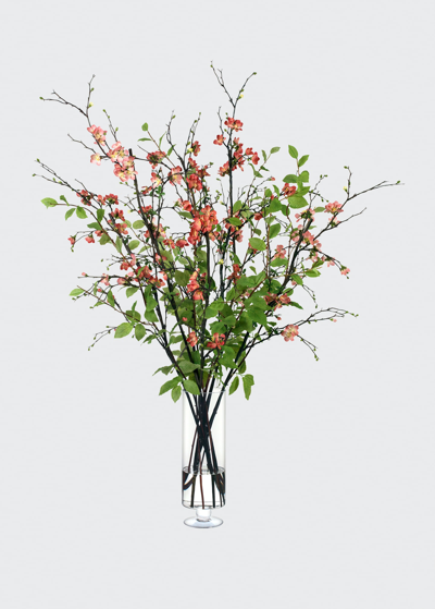 Diane James Coral Quince & Beech Branches 56" Faux Florals In Glass Vase In Multi