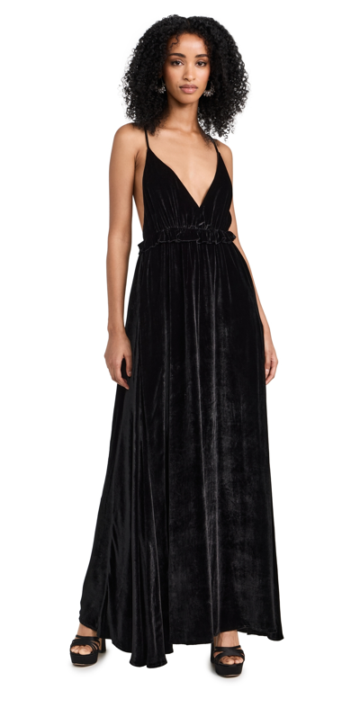 Ulla Johnson Lavinia Open-back Ruffled Velvet Gown In Black