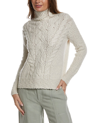 Vince Rising Cable Turtleneck Wool-blend Sweater In White