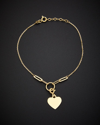 ITALIAN GOLD 14K ITALIAN GOLD MIXED LINK HEART ADJUSTABLE BRACELET