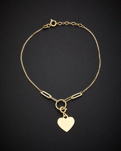 Italian Gold 14k  Mixed Link Heart Adjustable Bracelet