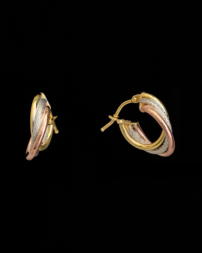 Italian Gold 18k Italian Tri-tone Gold Textured Triple Hoops