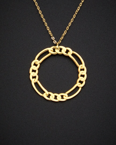 Italian Gold 18k  Figaro Link Circle Pendant Necklace
