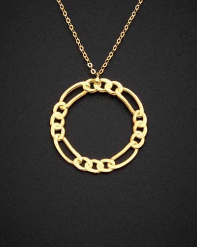 ITALIAN GOLD 18K ITALIAN GOLD FIGARO LINK CIRCLE PENDANT NECKLACE