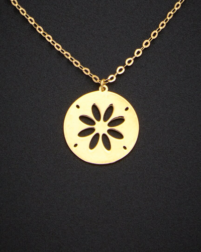 Italian Gold 18k  Flower Cutout Disc Pendant Necklace