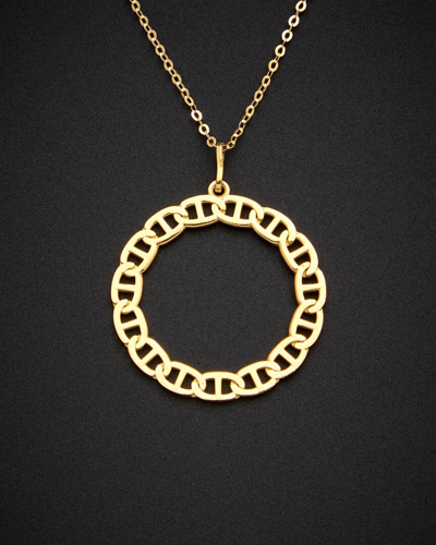 Italian Gold 18k  Mariner Link Circle Pendant Necklace