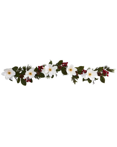 Nearly Natural 6ft Magnolia Pine & Berries Artificial Garland In White