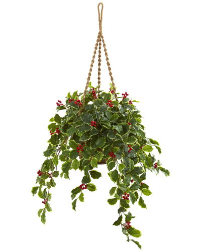 Nearly Natural 40in Variegated Holly With Berries Artificial Plant In Green