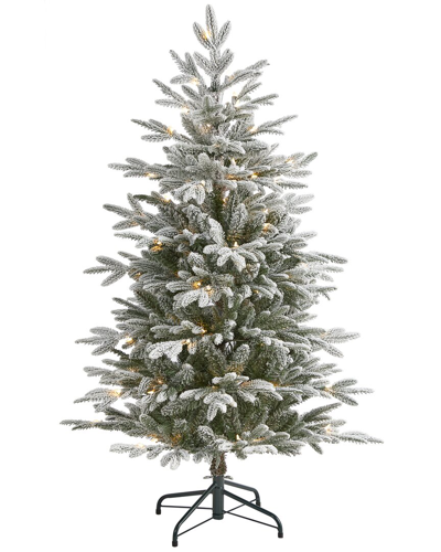 Nearly Natural 4.5ft Flocked Manchester Spruce Artificial Christmas Tree In Green