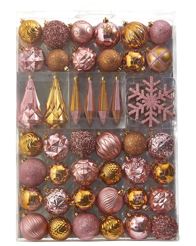 Nearly Natural Holiday Shatterproof 52-count Christmas Tree Ornaments In Pink