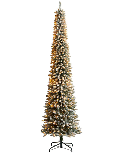 Nearly Natural 10ft Flocked Pencil Artificial Christmas Tree In Green