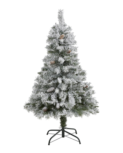 Nearly Natural 4ft Flocked White River Mountain Pine Artificial Christmas Tree In Green
