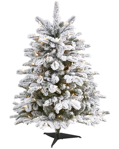 Nearly Natural 3ft Flocked North Carolina Fir Artificial Christmas Tree In Green