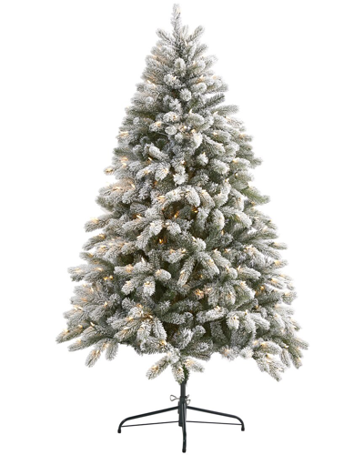Nearly Natural 6ft Flocked South Carolina Spruce Artificial Christmas Tree In Green