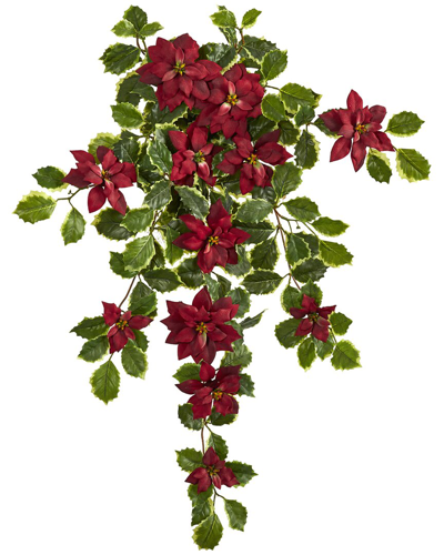 Nearly Natural 30in Poinsettia & Variegated Holly Artificial Plant In Red