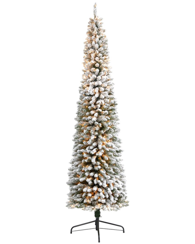 Nearly Natural 9ft Flocked Pencil Artificial Christmas Tree In White