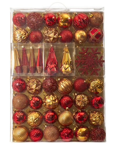 Nearly Natural Holiday Shatterproof 52-count Christmas Tree Ornaments In Red