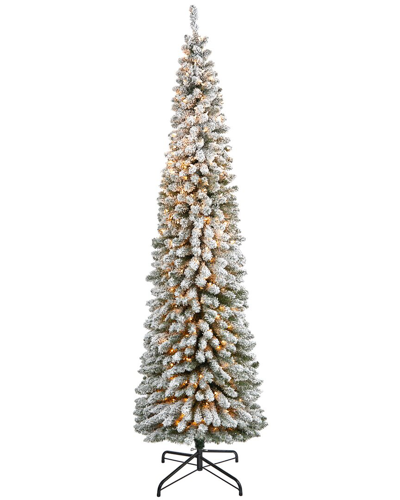 Nearly Natural 8ft Flocked Pencil Artificial Christmas Tree In White