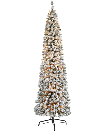 Nearly Natural 7ft Flocked Pencil Artificial Christmas Tree In White