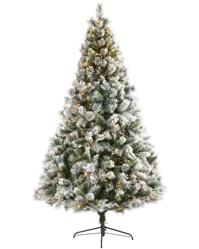 Nearly Natural 8ft Flocked Oregon Pine Artificial Christmas Tree In Green