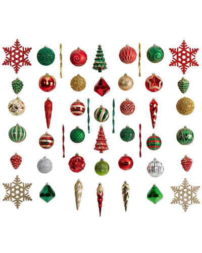 Nearly Natural Holiday Deluxe Shatterproof 52-count Christmas Tree Ornaments In Multicolor