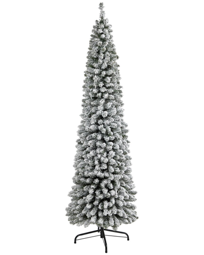 Nearly Natural 7ft Flocked Pencil Artificial Christmas Tree In White