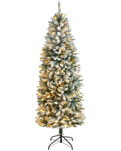 Nearly Natural 6ft Slim Flocked Montreal Fir Artificial Christmas Tree In Green