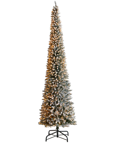 Nearly Natural 12ft Flocked Pencil Artificial Christmas Tree In Green