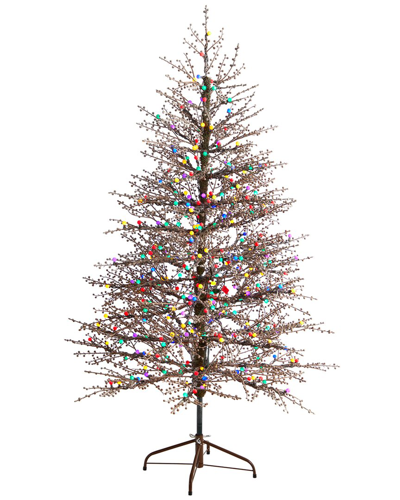Nearly Natural 7ft Frosted Berry Twig Artificial Christmas Tree In Brown
