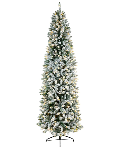 Nearly Natural 8ft Slim Flocked Montreal Fir Artificial Christmas Tree In Green