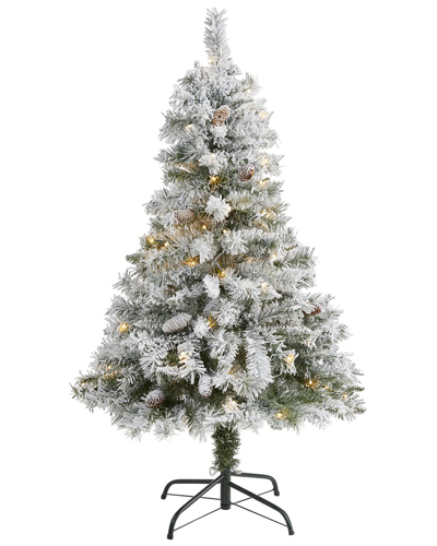 Nearly Natural 4ft Flocked White River Mountain Pine Artificial Christmas Tree In Green