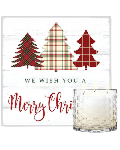 Courtside Market Wall Decor Courtside Market Merry Christmas Plaid Artboard & Cranberry Cobbler Soy Candle Set In Multicolor