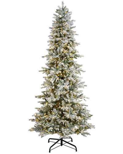 Nearly Natural 9.5ft Slim Flocked Nova Scotia Spruce Artificial Christmas Tree In Green