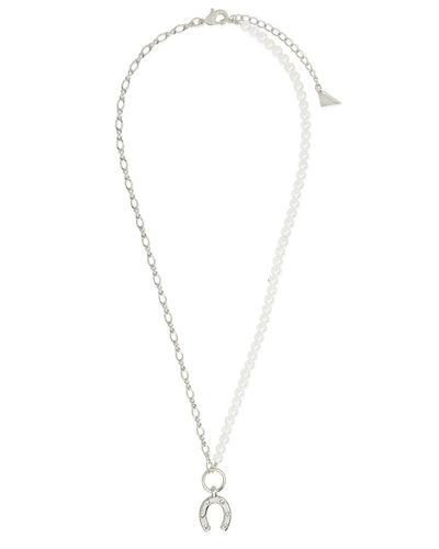 Sterling Forever 4mmmm Pearl Cz Elva Necklace In Metallic