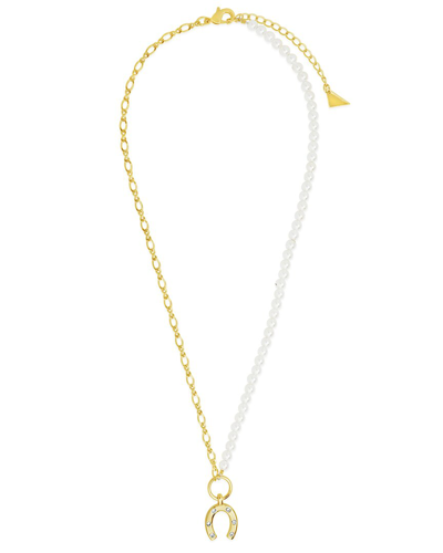 Sterling Forever 14k Plated 4mmmm Pearl Cz Elva Necklace In Gold