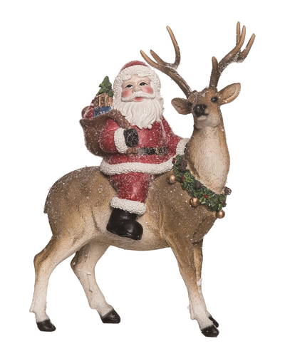 Transpac Resin 11.8in Multicolor Christmas Frosted Santa On Reindeer Figurine