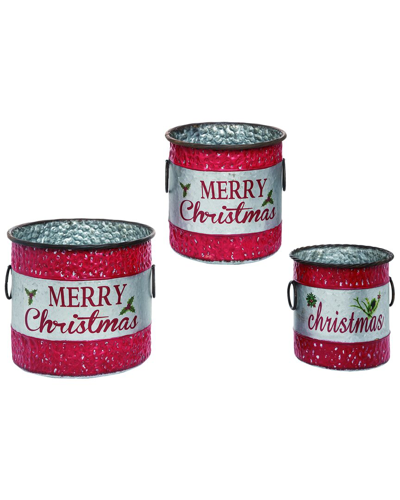 Transpac Set Of 3 Metal 10in Multicolor Christmas Merry Containers