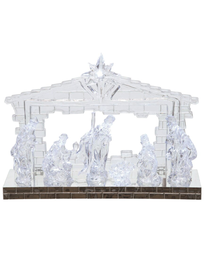 Transpac Artificial 12in Silver Christmas Light Up Musical Nativity Decor