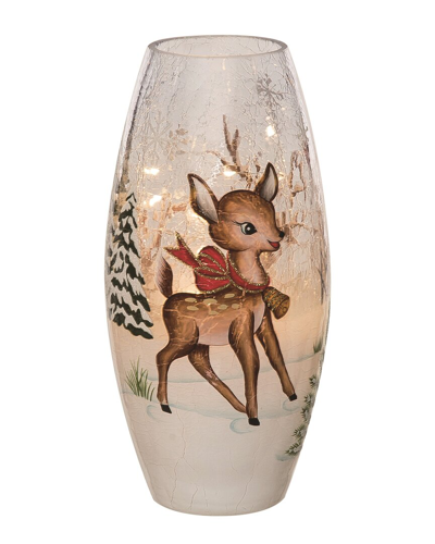 Transpac Glass 9in Multicolor Christmas Light Up Retro Reindeer Vase Decor