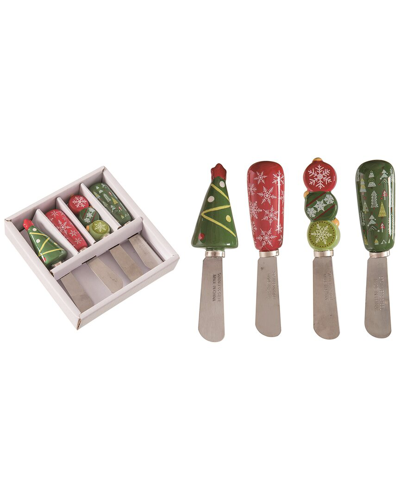 Transpac Set Of 4 Dolomite 4.75in Multicolor Christmas Camper Cheese Spreaders