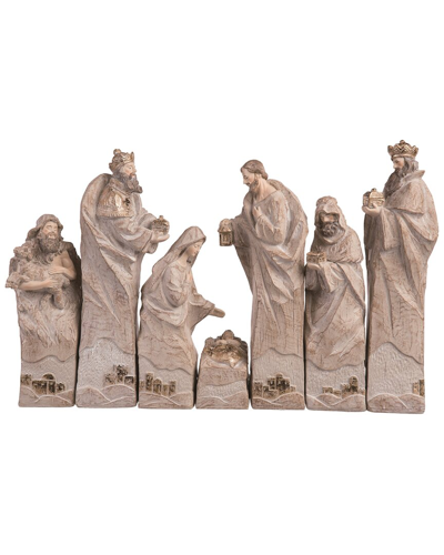 Transpac Set Of 7 Resin 20.75in Off-white Christmas Pillar Nativity