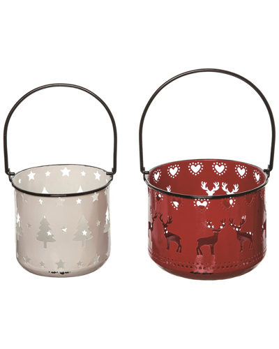 Transpac Set Of 2 Metal Multicolor Christmas Diecut Baskets