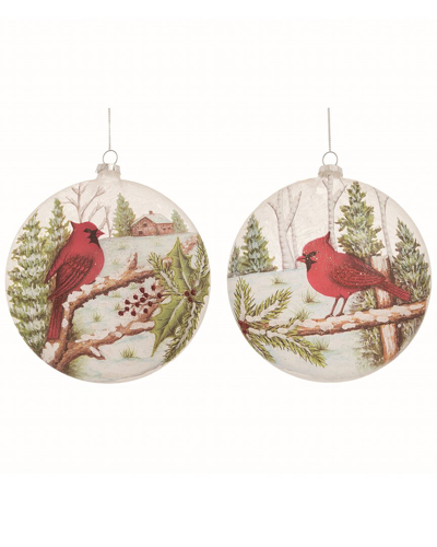 Transpac Set Of 2 Glass Clear Christmas Cardinal Woods Ornaments