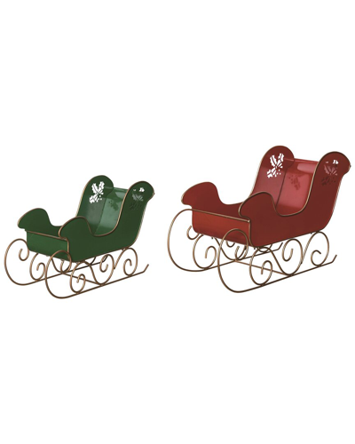 Transpac Set Of 2 Metal 15.25in Multicolor Christmas Merry Sleigh Container