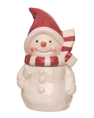 Transpac Dolomite 11.9in Multicolor Christmas Snowman With Scarf Cookie Jar