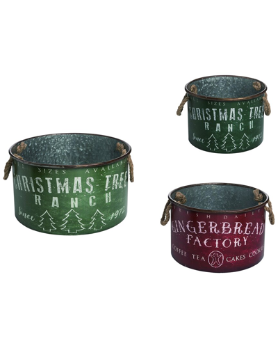 Transpac Set Of 3 Metal 16in Multicolor Christmas Nostalgic Christmas Containers
