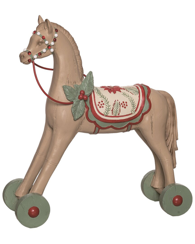 Transpac Resin 14in Tan Christmas Retro Wheeled Horse Decor In Brown